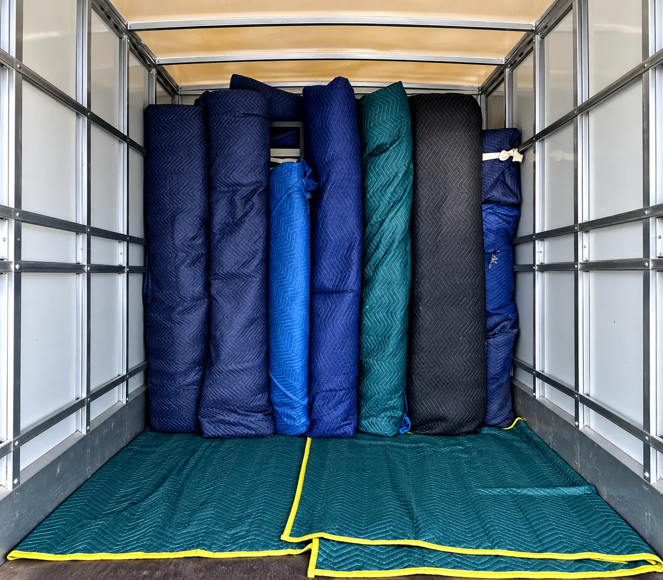 Moving truck prepared with protective furniture blankets by Next Move Removals in Perth
